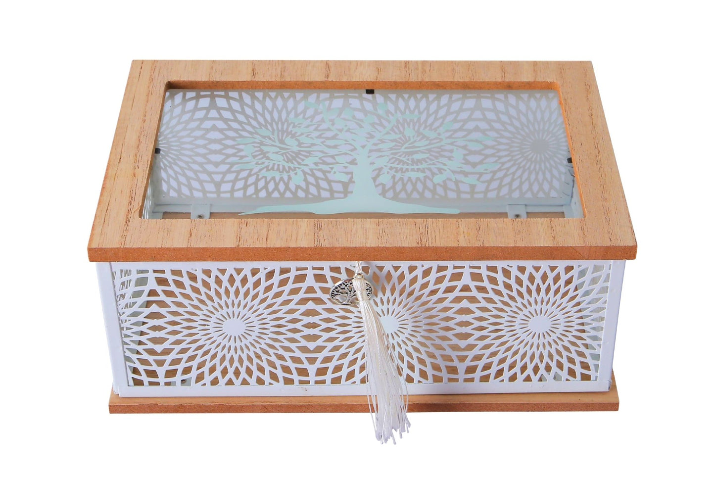 Metal Tea Box w/Glass Lid 25x16.5x8.5cm