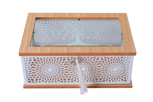 Metal Tea Box w/Glass Lid 25x16.5x8.5cm