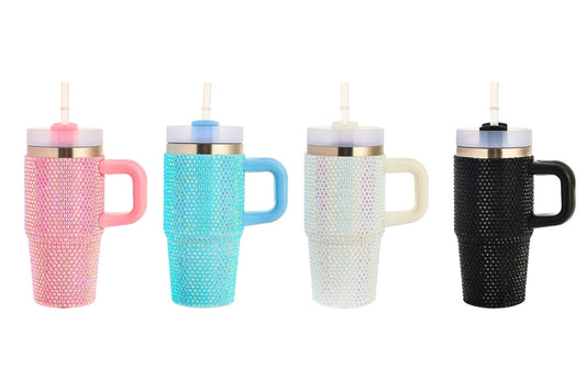Diamante Stainless Steel Double-Wall Insulation Cup w/Straw 420ml 4 Asstd