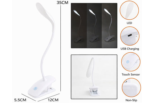 Rechargeable Desk Lamp Clip Adj Angle 12x42cm