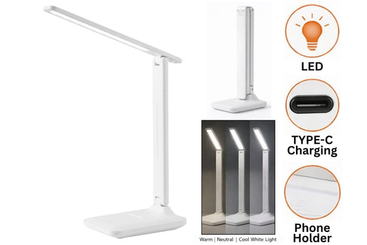 Rechargeable Desk Lamp Adj Angle 25x22cm White