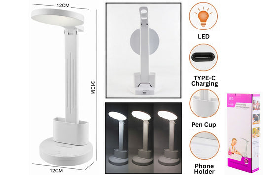 Rechargeable Desk Lamp Adj Angle 28x17cm White