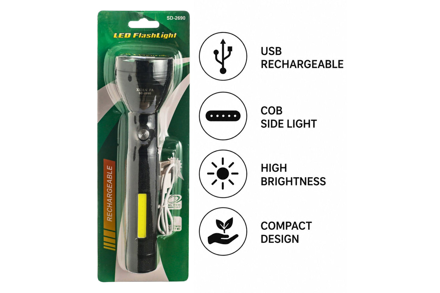 Rechargeable Flashlight 19x5cm