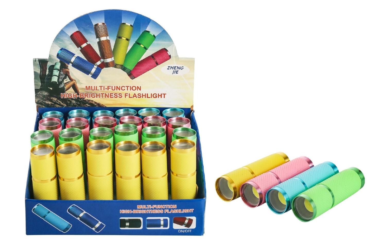 Flashlight 9x2.5cm 4 Asstd B/O PDQ