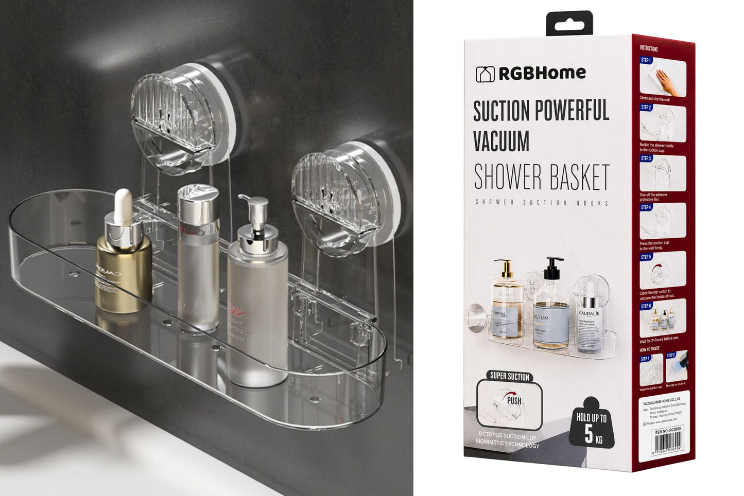 Clear Storage Caddy w/Suction 28x10.2x12.6cm