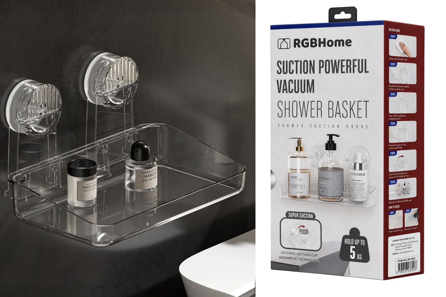 Clear Storage Shelf w/Suction 24.6x16.3x14cm