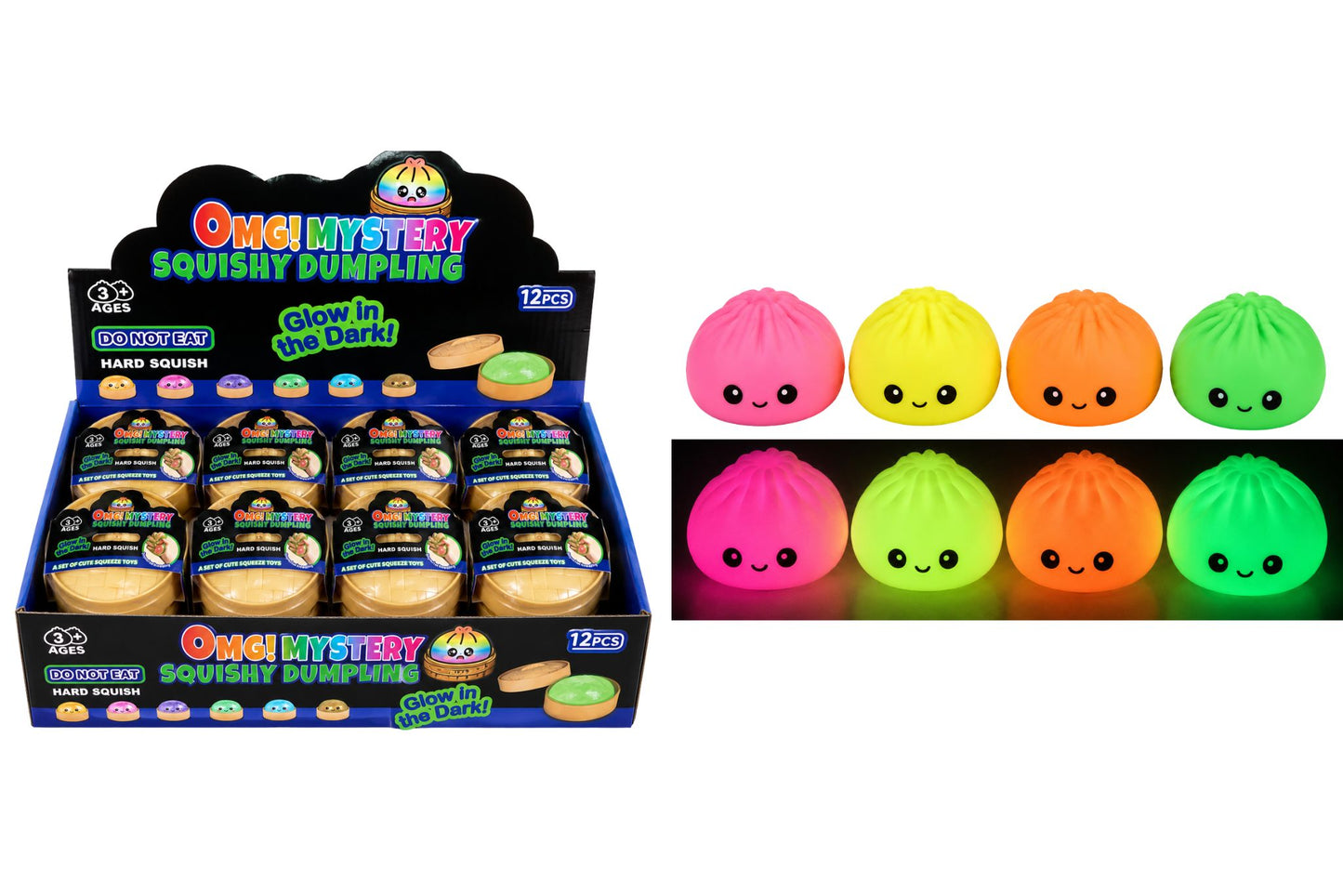 Squishy Mystery Glow in the Dark Dumpling 8.5cm 4 Asstd PDQ