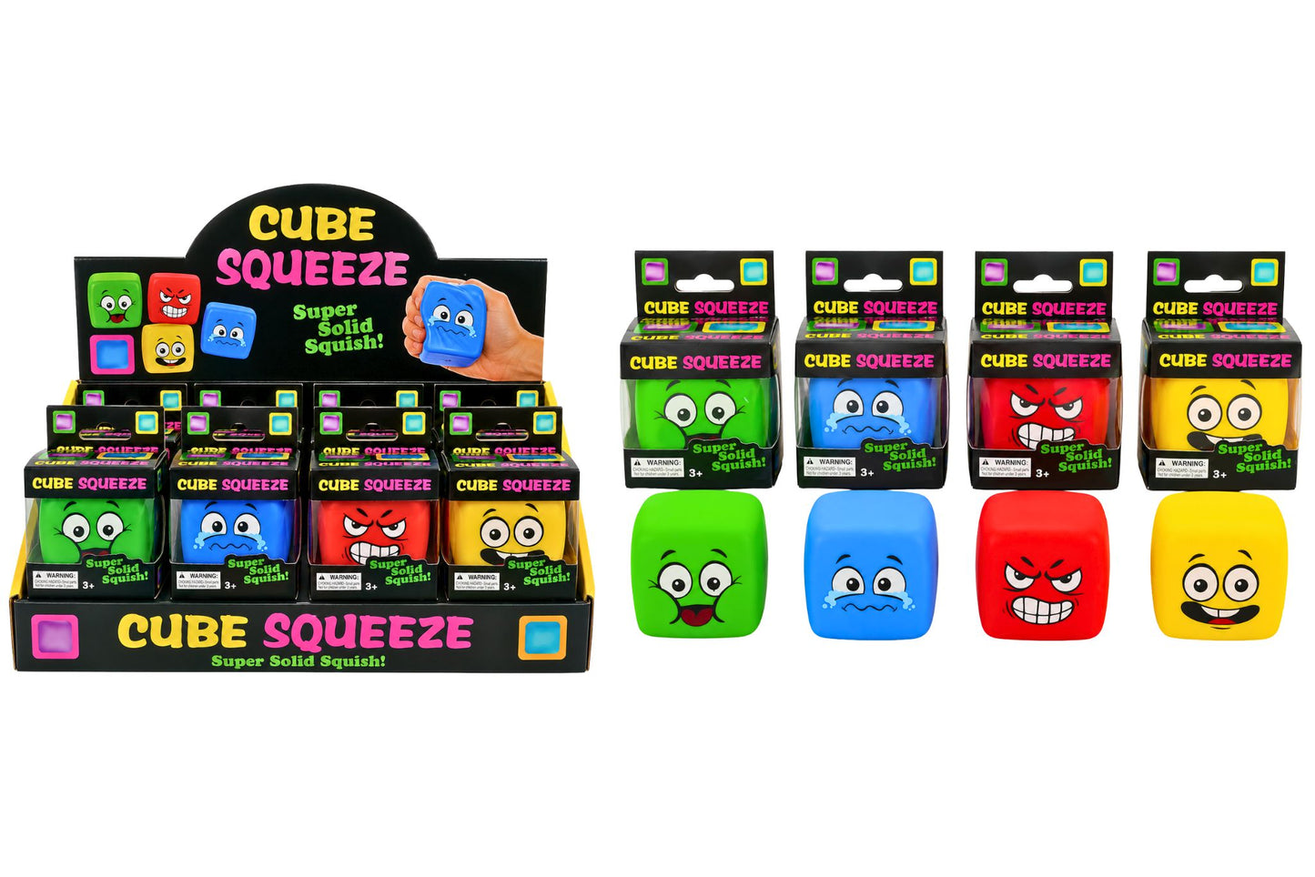 Squishy Cube with Face 5cm 4 Asstd PDQ