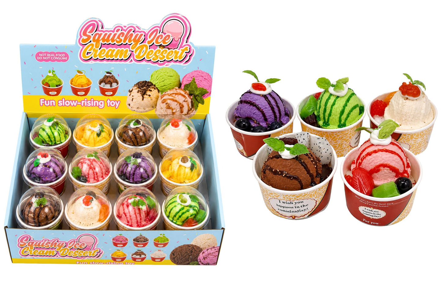 Squishy Realistic Ice Cream in Cup 12cm 5 Asstd PDQ