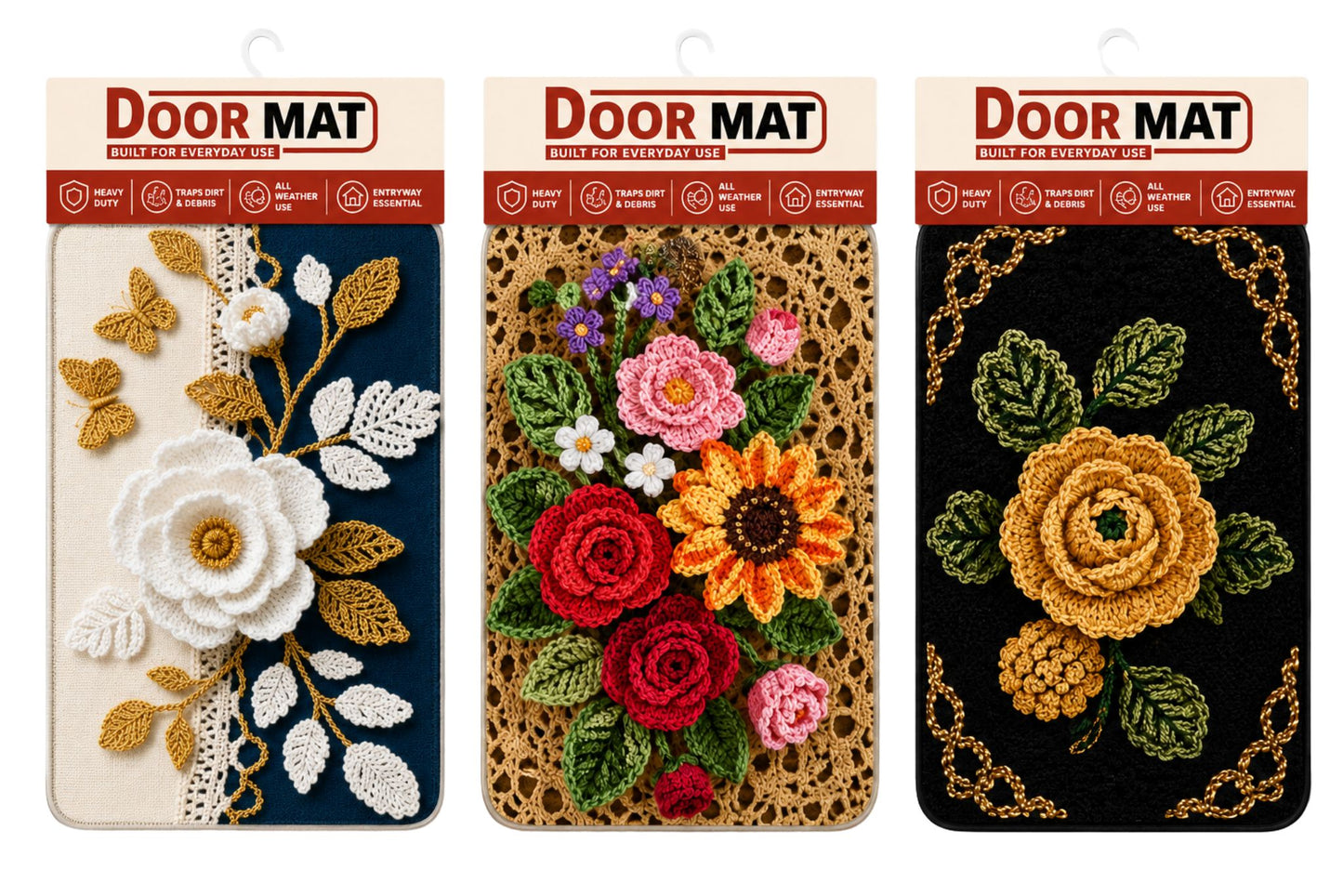 Door Mat w/Non-Slip Backing 60x40cm 1500gsm 5mm 3 Asstd