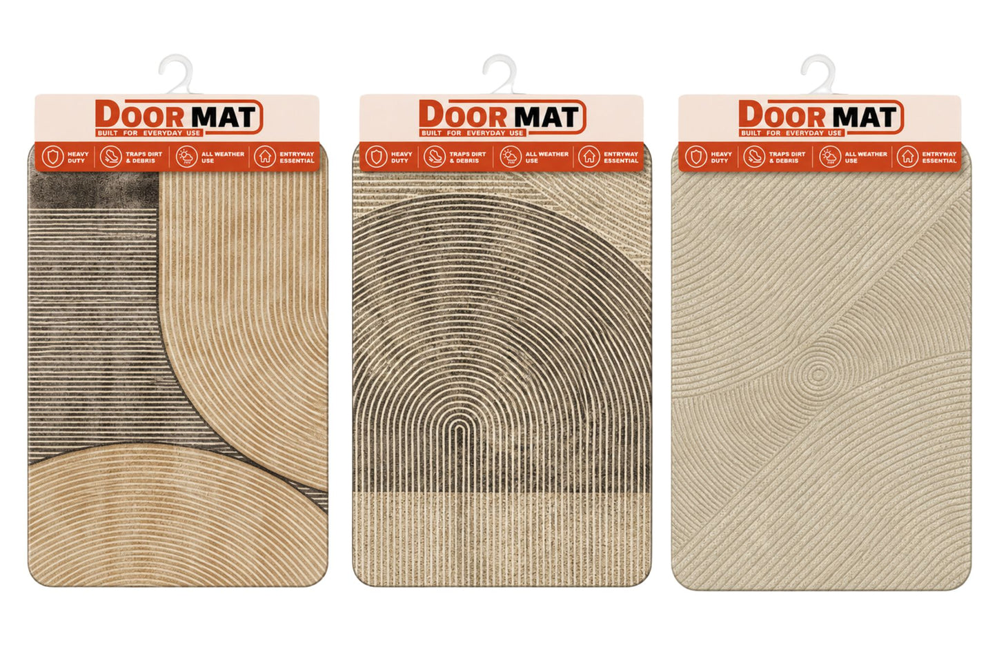 Door Mat w/Non-Slip Backing 60x40cm 1500gsm 5mm 3 Asstd
