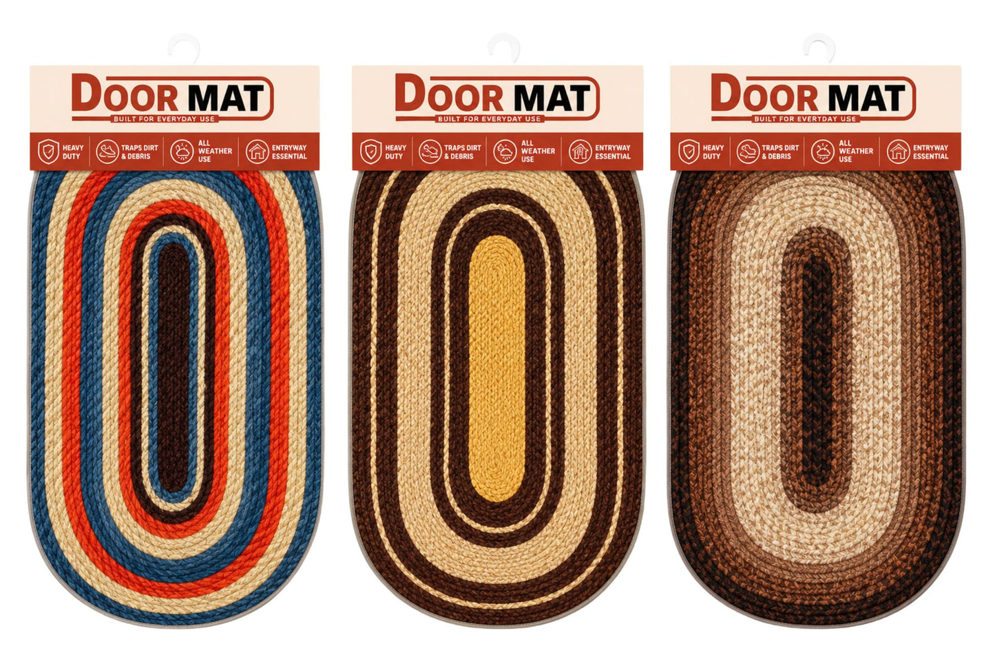Door Mat w/Non-Slip Backing 60x40cm 1500gsm 5mm 3 Asstd