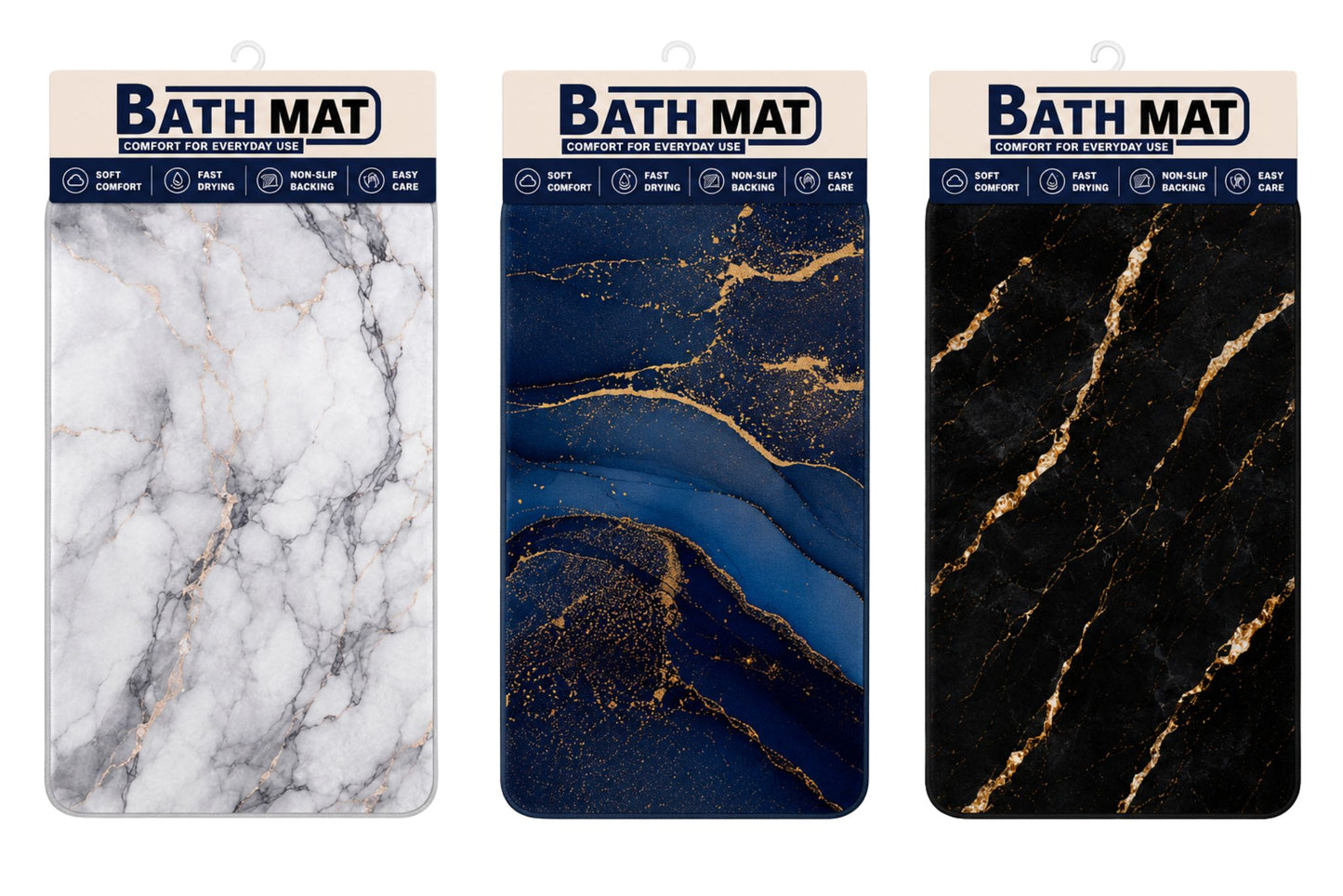 Bath Mat w/Non-Slip Backing 60x40cm 1400gsm 6mm 3 Asstd