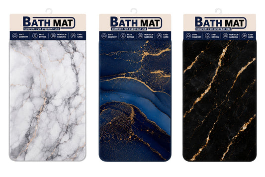Bath Mat w/Non-Slip Backing 60x40cm 1400gsm 6mm 3 Asstd