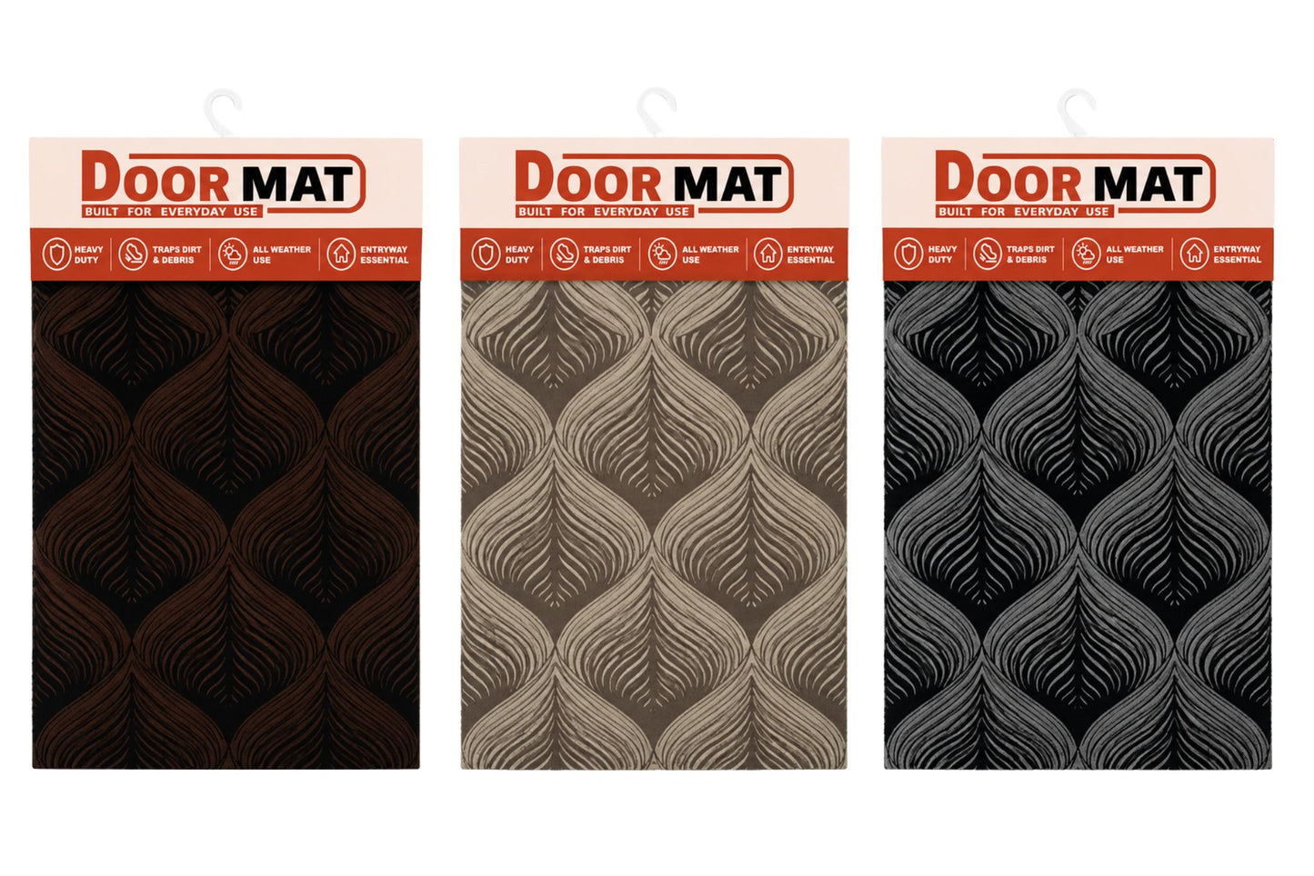 Door Mat w/Non-Slip Backing 60x40cm 1600gsm 5mm 3 Asstd