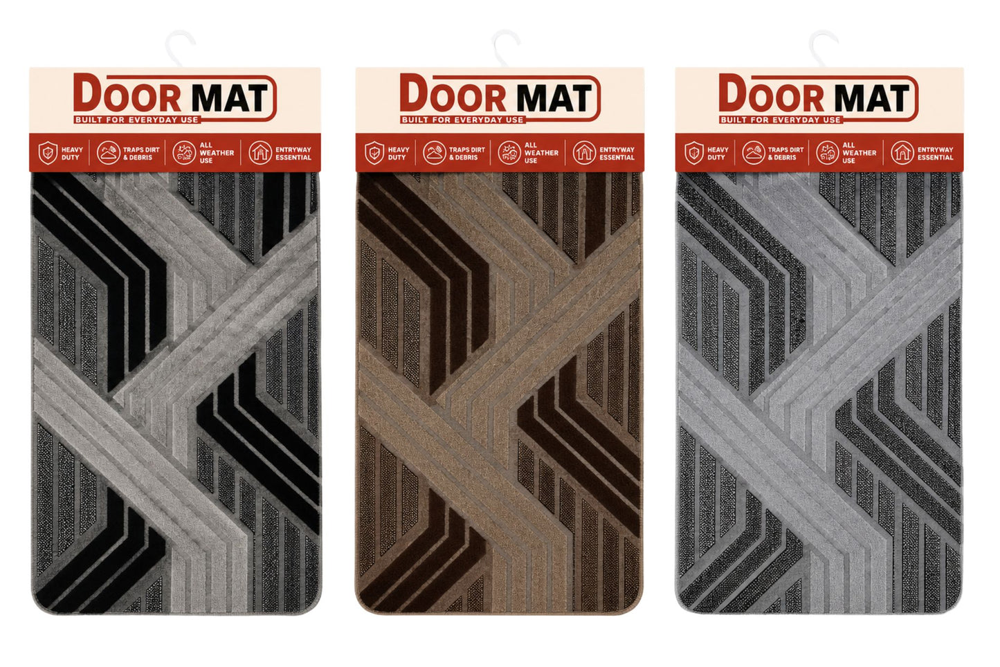 Door Mat w/Rubber Backing 60x40cm 1360gsm 5mm 3 Asstd