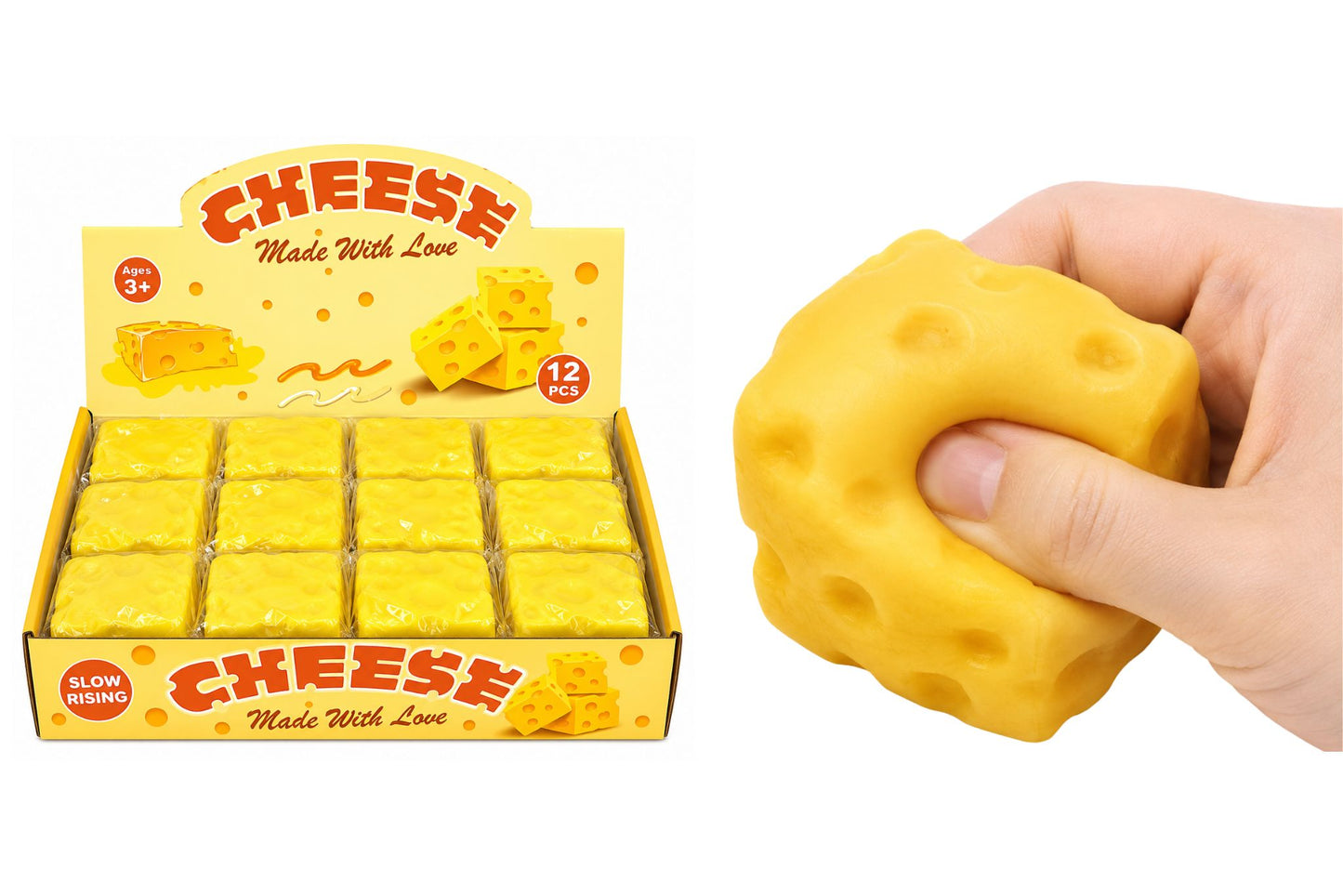 Squishy Slow Rising Cheese 6.5x6.5x6.5xcm PDQ