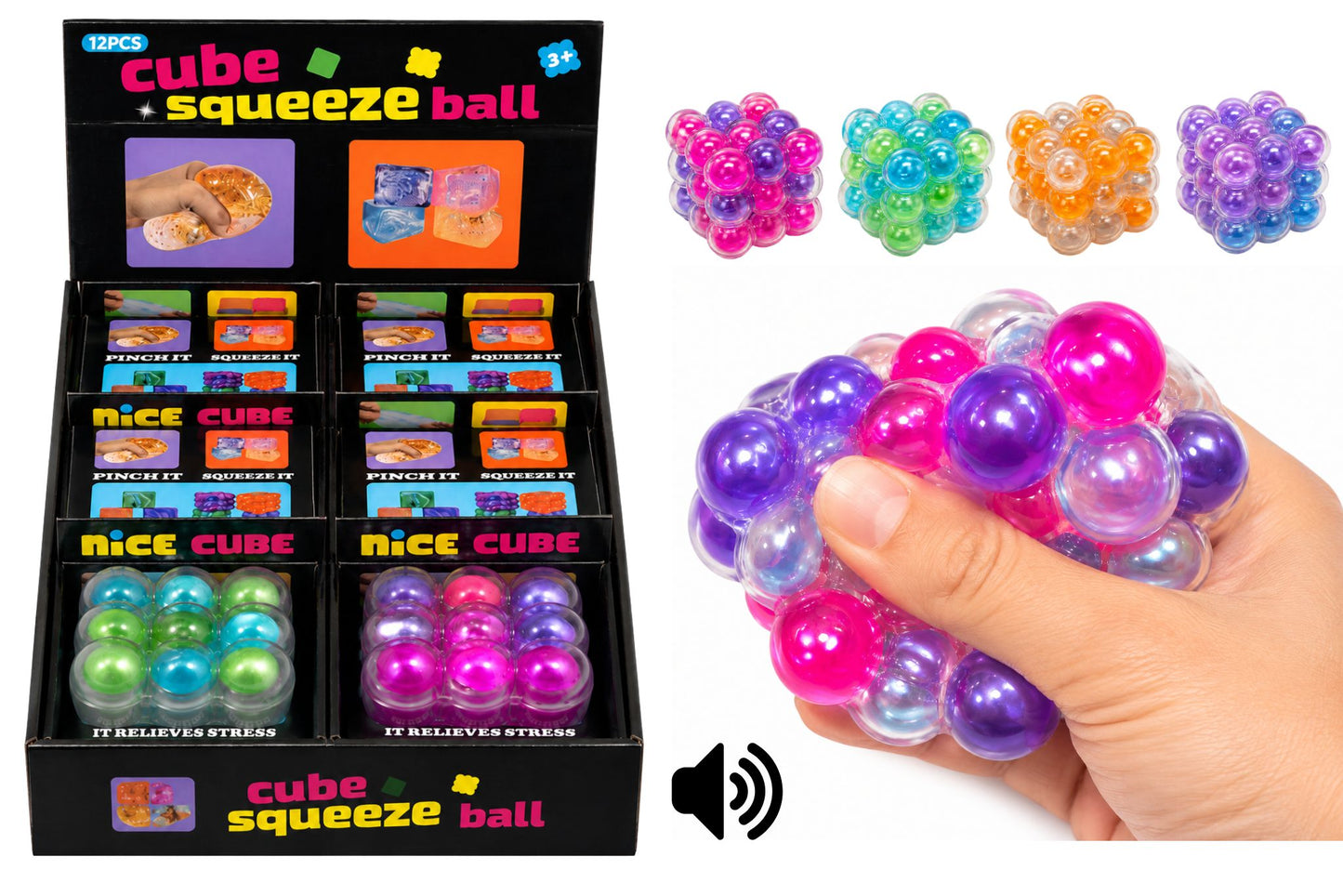 Squishy Crunchy Marble Cube 5.5cm 4 Asstd PDQ