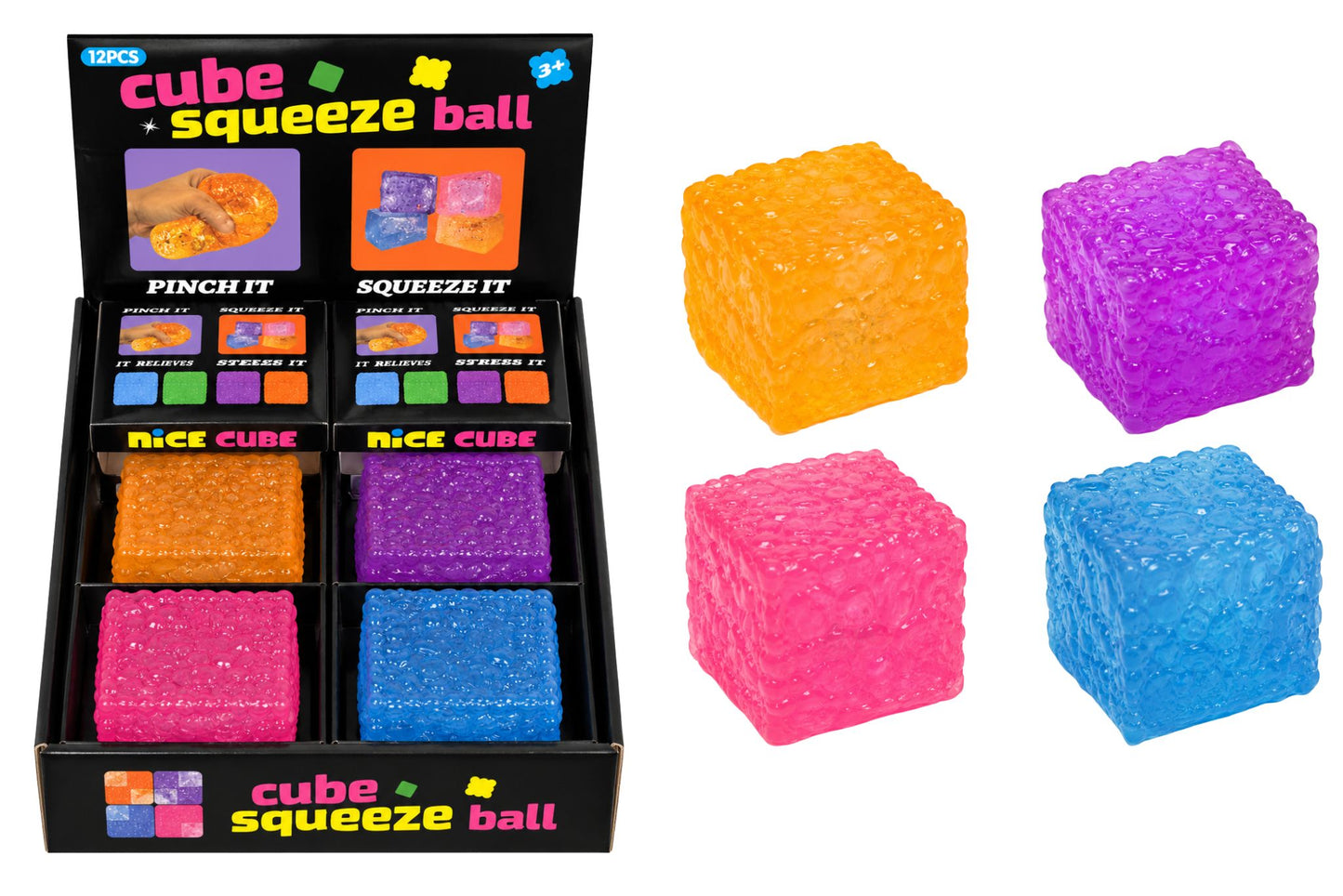 Squishy Textured Cube 5.5cm 4 Asstd PDQ