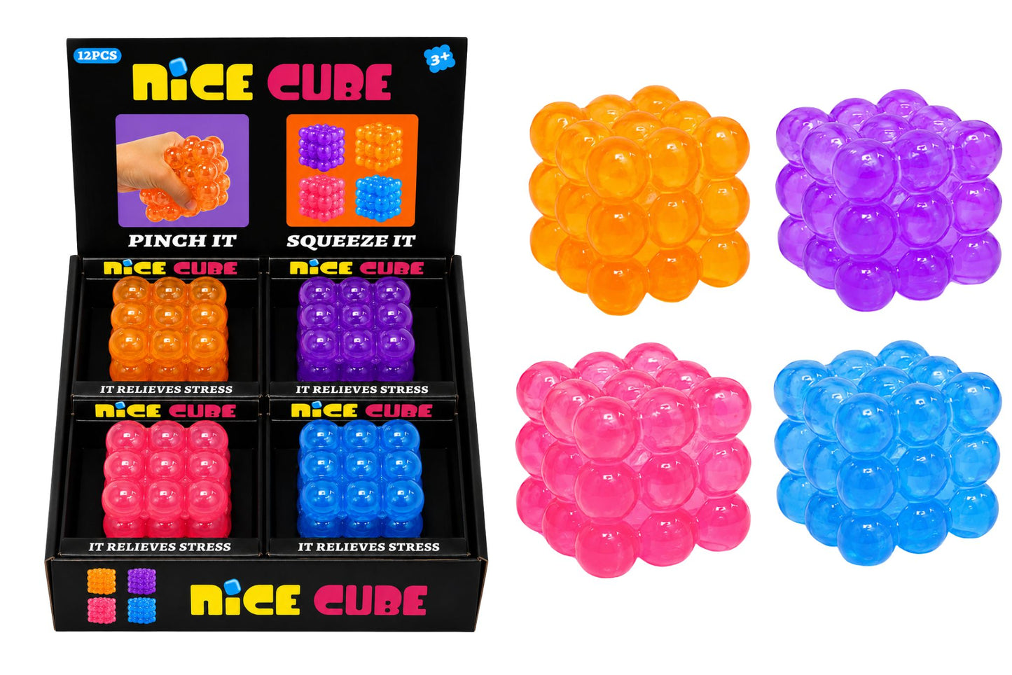 Squishy Bubble Cube 5.5cm 4 Asstd PDQ