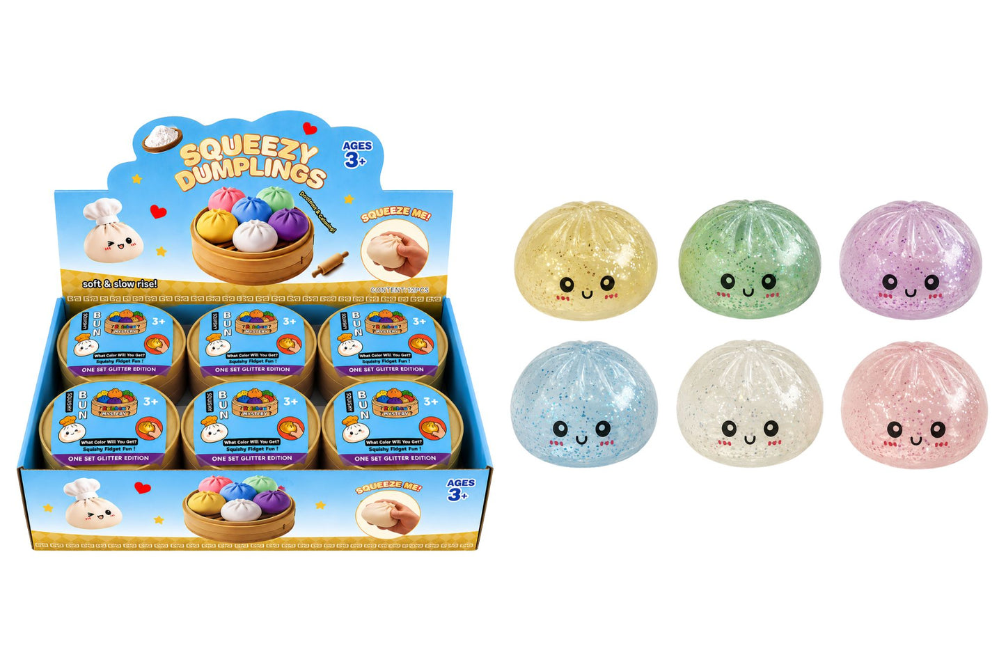 Squishy Mystery Glitter Gel Dumpling 8.5cm 6 Asstd PDQ