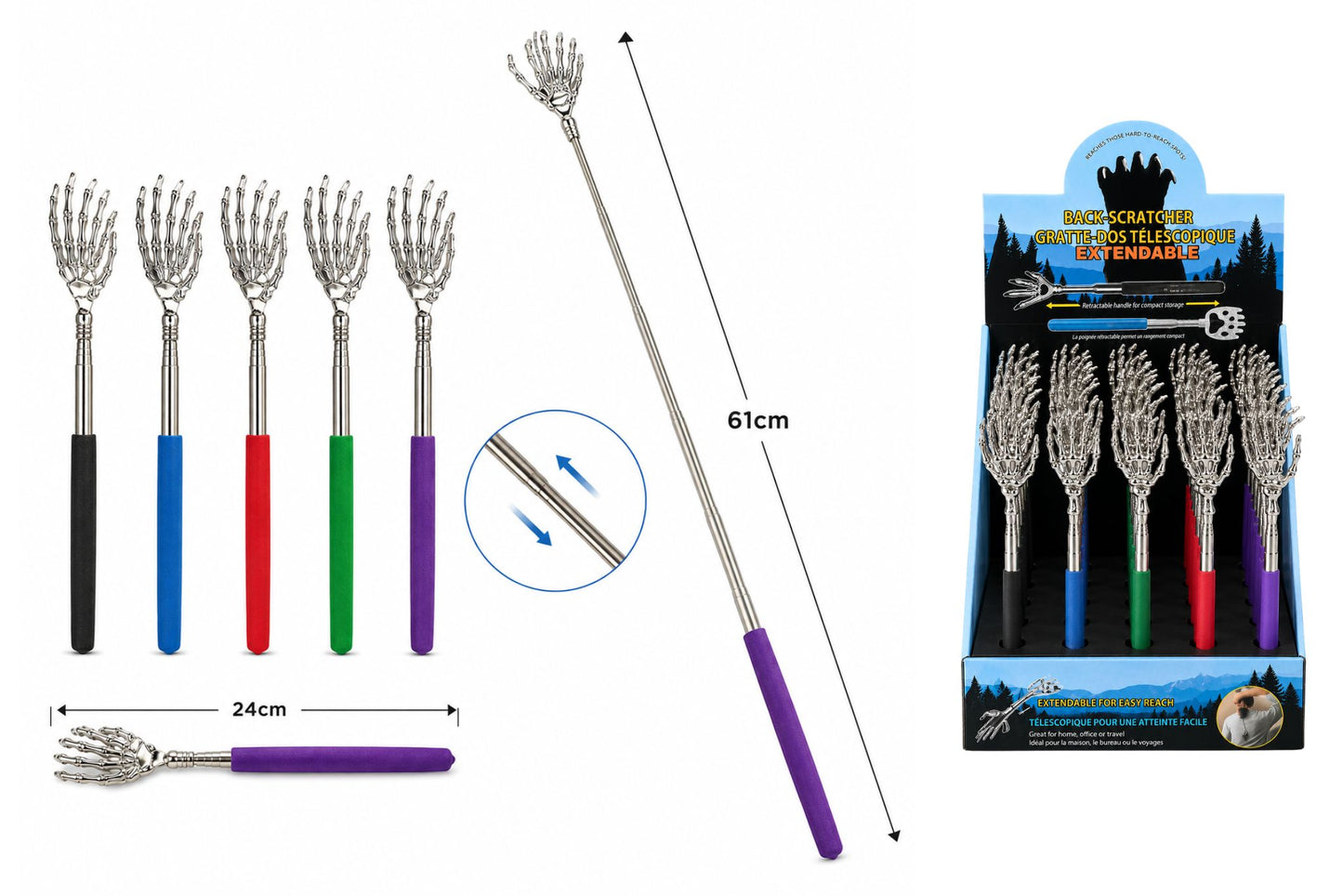 Stainless Steel Telescopic Back Scratcher 24-61cm 5 Asstd PDQ