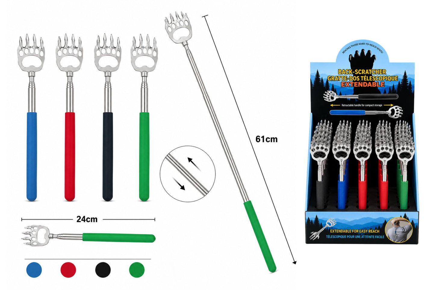 Stainless Steel Telescopic Back Scratcher 24-61cm 4 Asstd PDQ