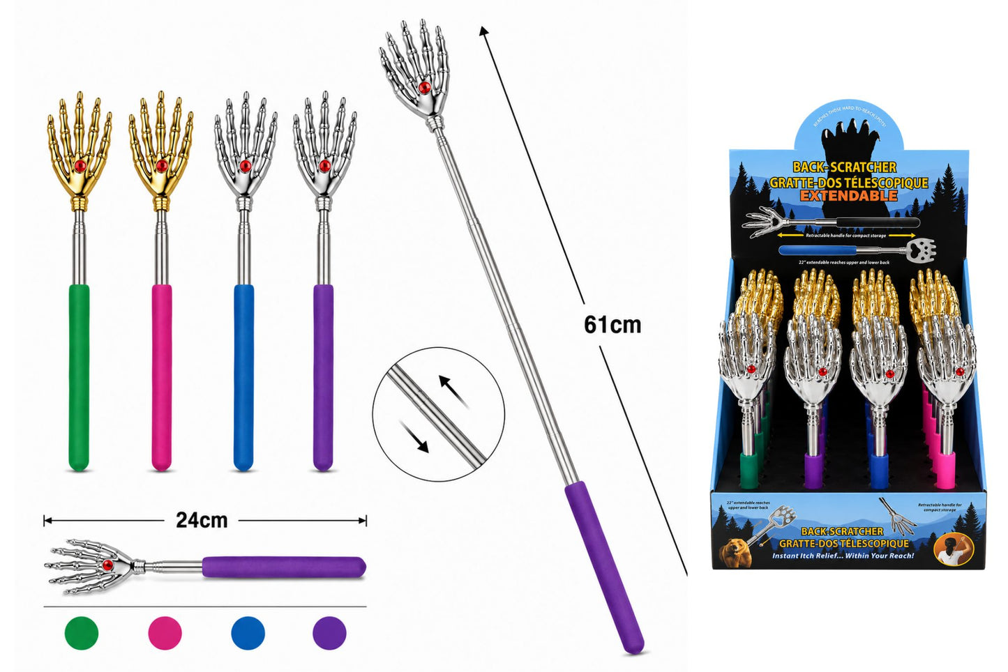Stainless Steel Telescopic Back Scratcher 24-61cm 8 Asstd PDQ