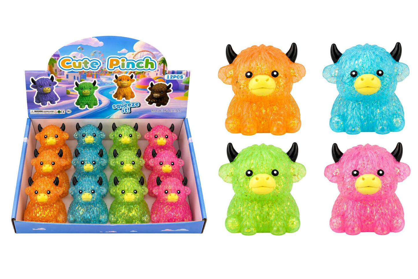 Squishy Gel Highland Cow 4 Asstd PDQ