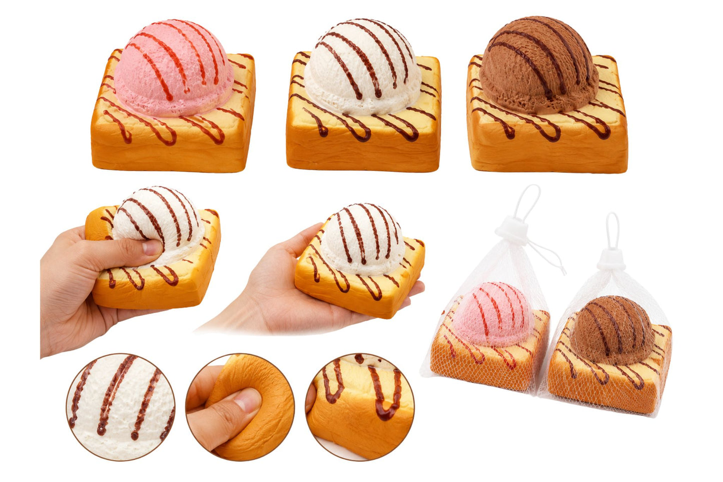 Squishy Scented Ice Cream on Toast 18x8cm 3 Asstd