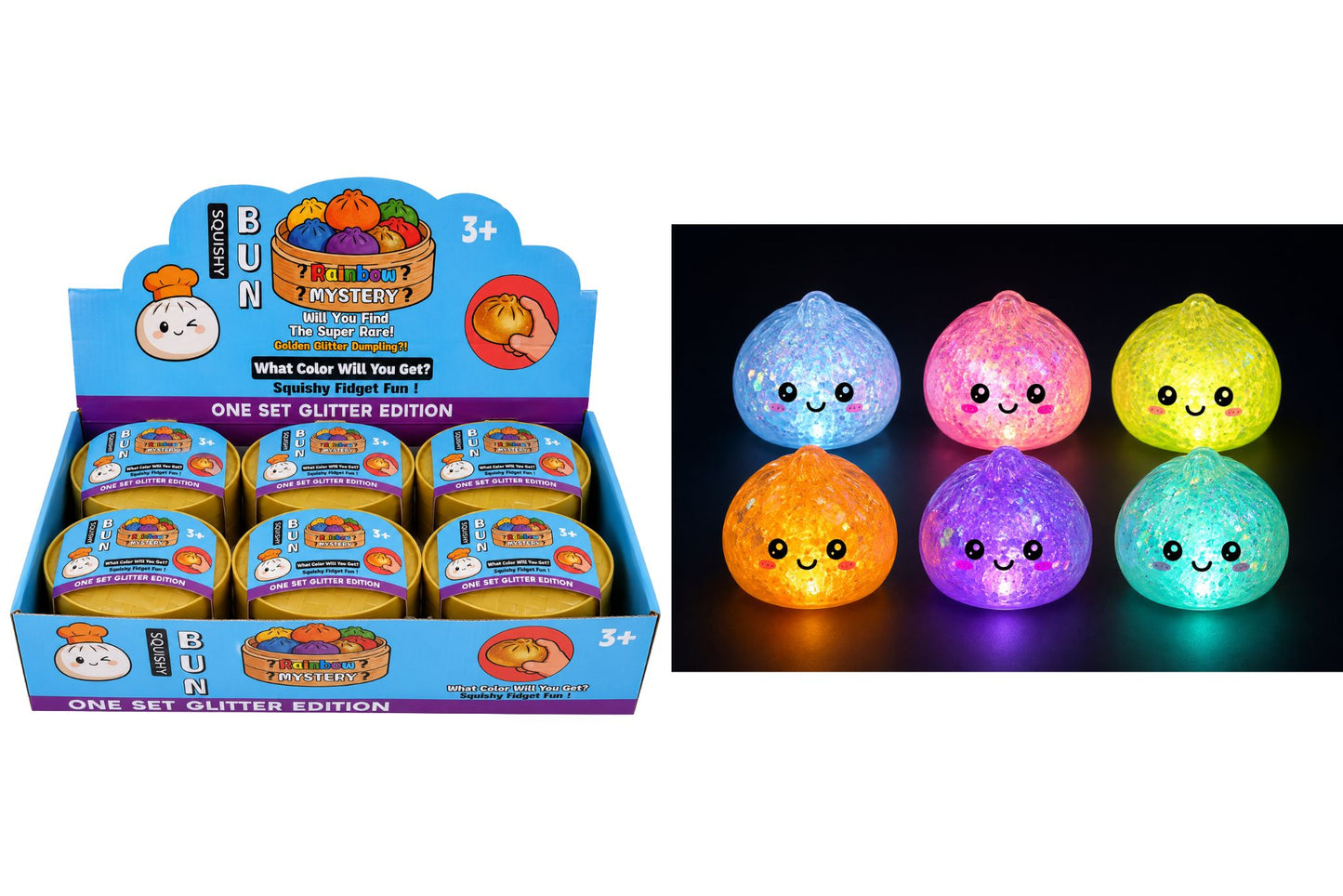 Squishy Mystery Glitter Dumpling w/Light 8.5cm 6 Asstd PDQ B/O
