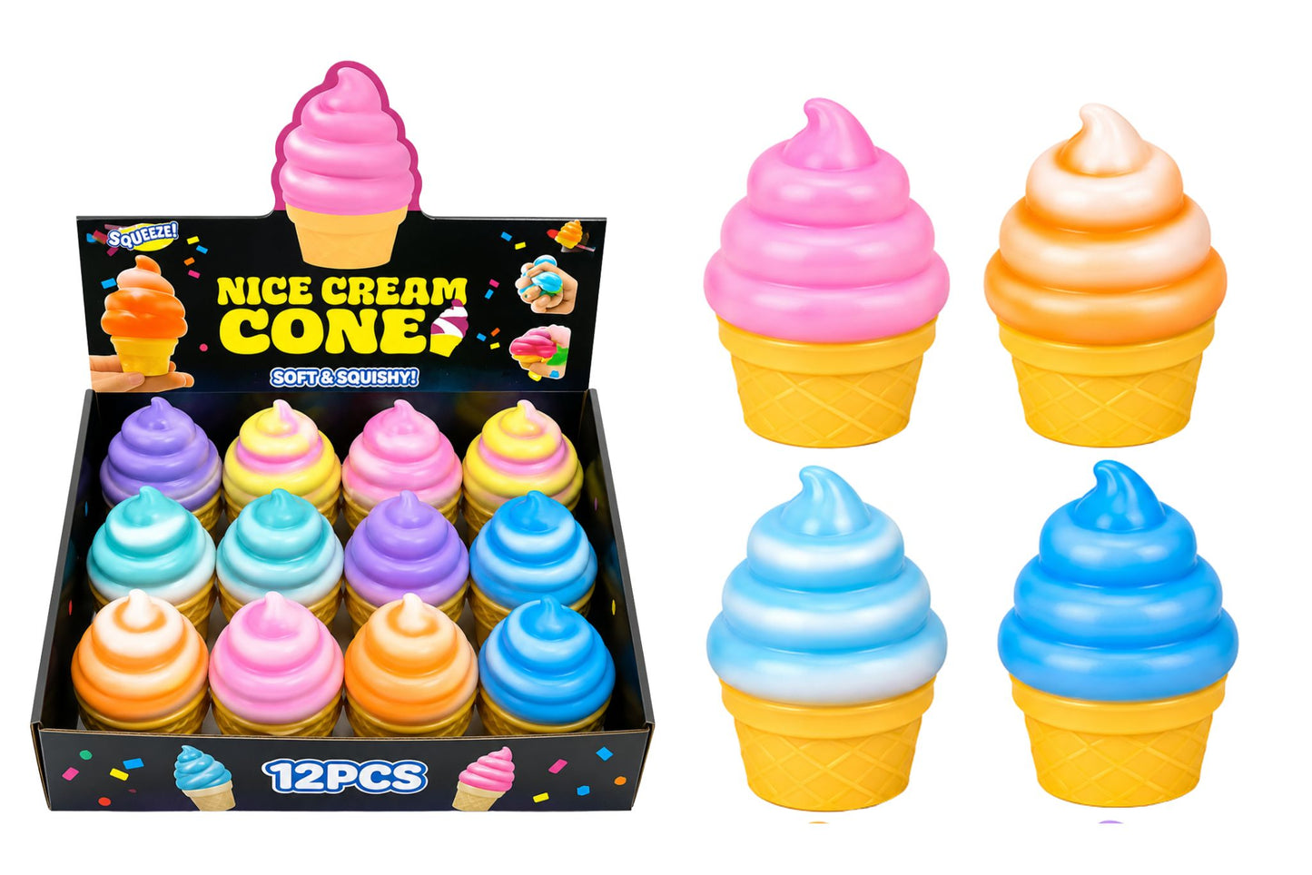 Squishy Ice Cream Cone 4 Asstd PDQ