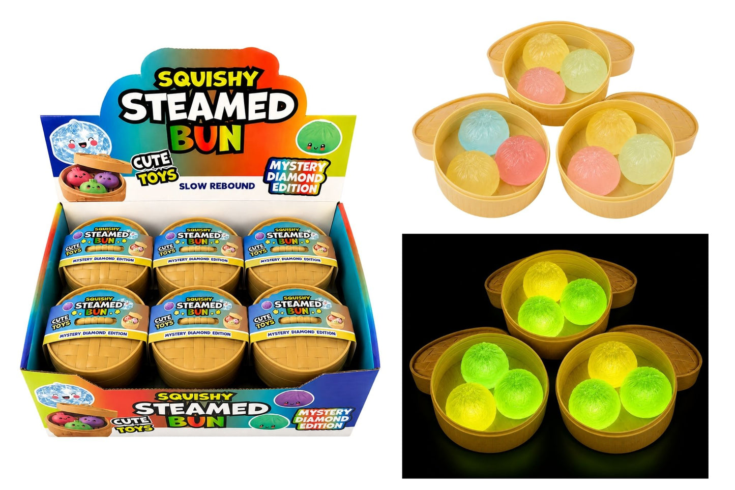 Squishy Mystery Glow in the Dark Glitter Clear Mini Dumpling Pk3 PDQ