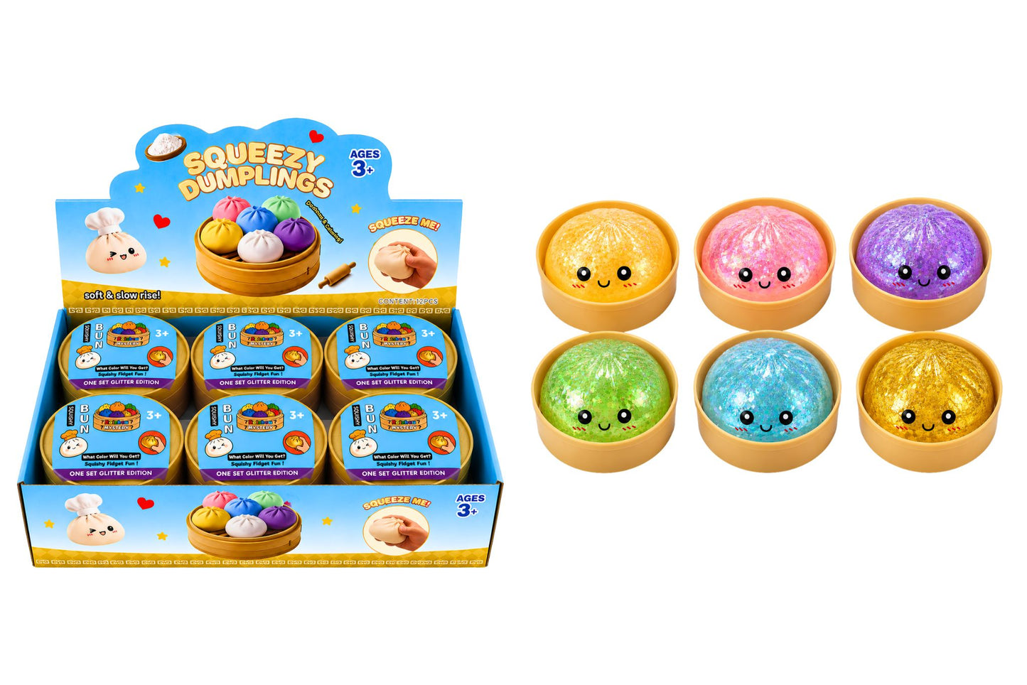 Squishy Mystery Glitter Gel Dumpling 8.5cm 6 Asstd PDQ
