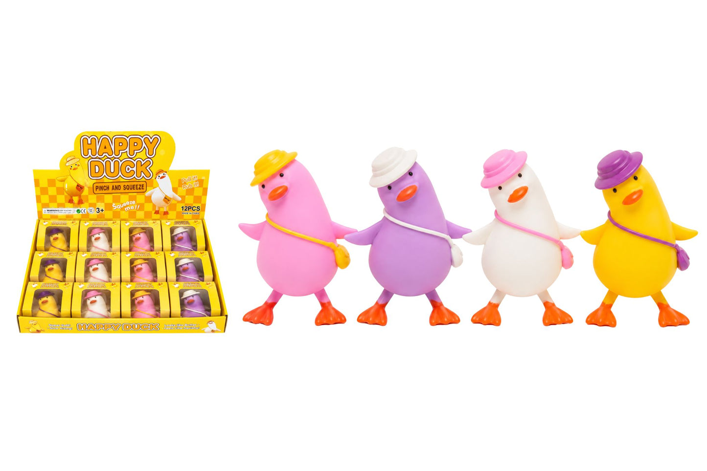 Squishy Happy Duck 14cm 4 Asstd PDQ