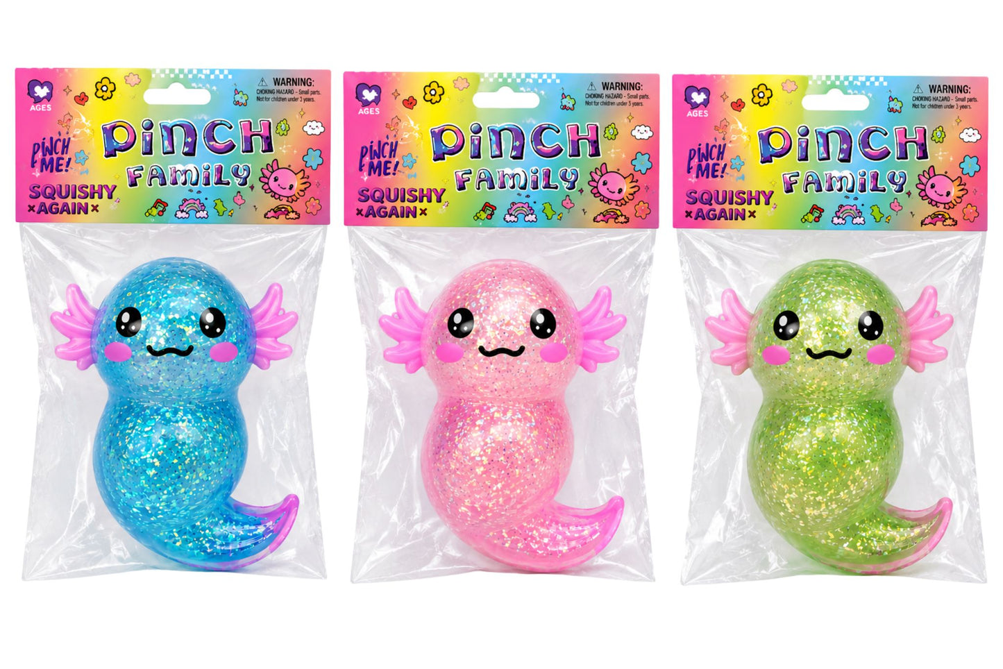 Squishy Clear Glitter Axolotl 3 Asstd