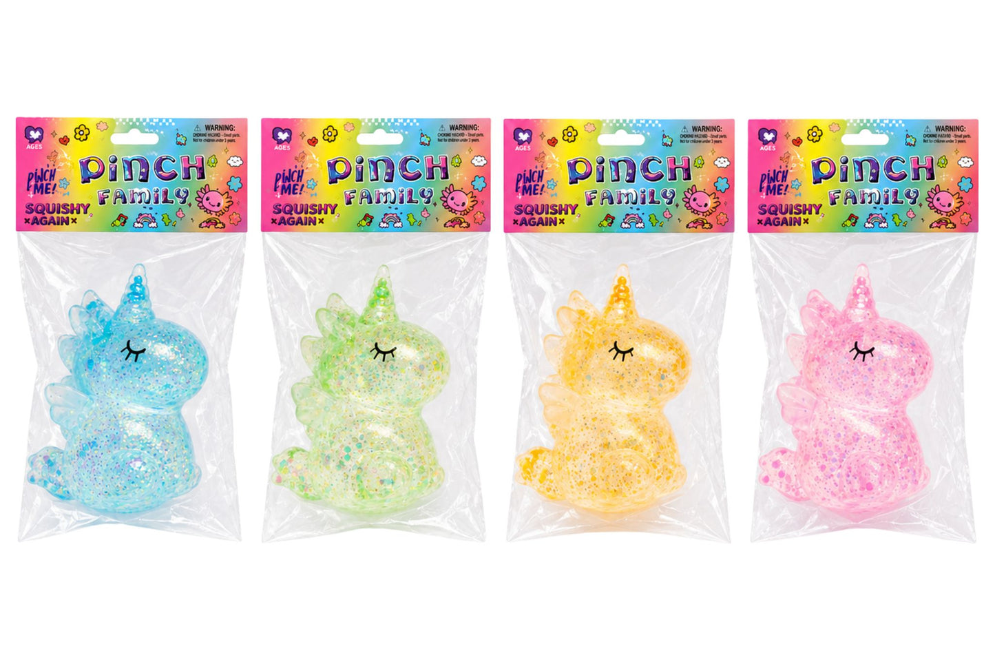 Squishy Clear Glitter Unicorn 12cm 3 Asstd