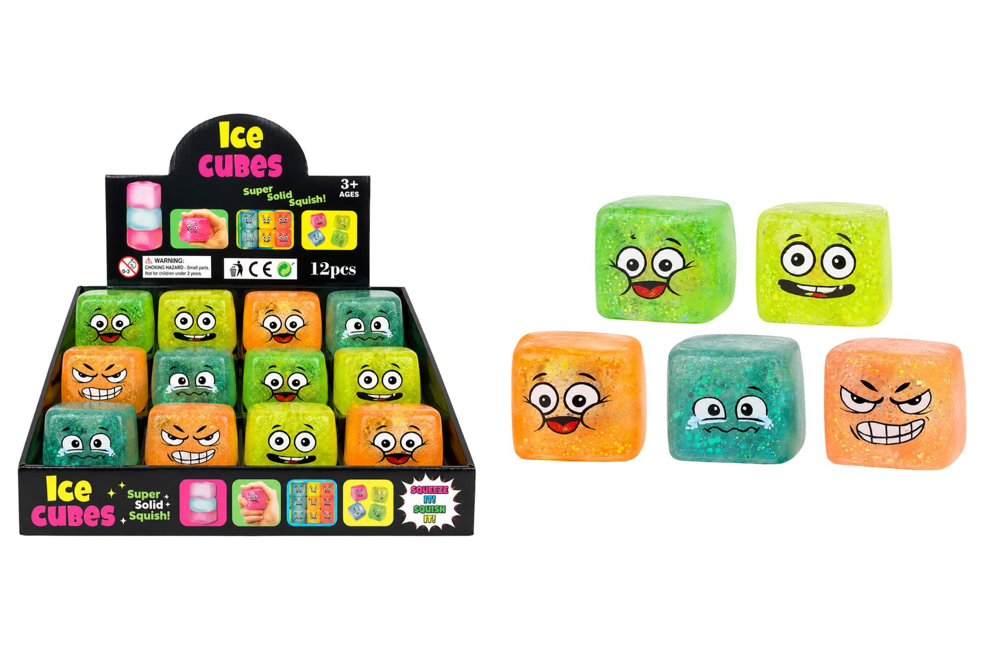 Squishy Gel Cube with Face 5cm 4 Asstd PDQ