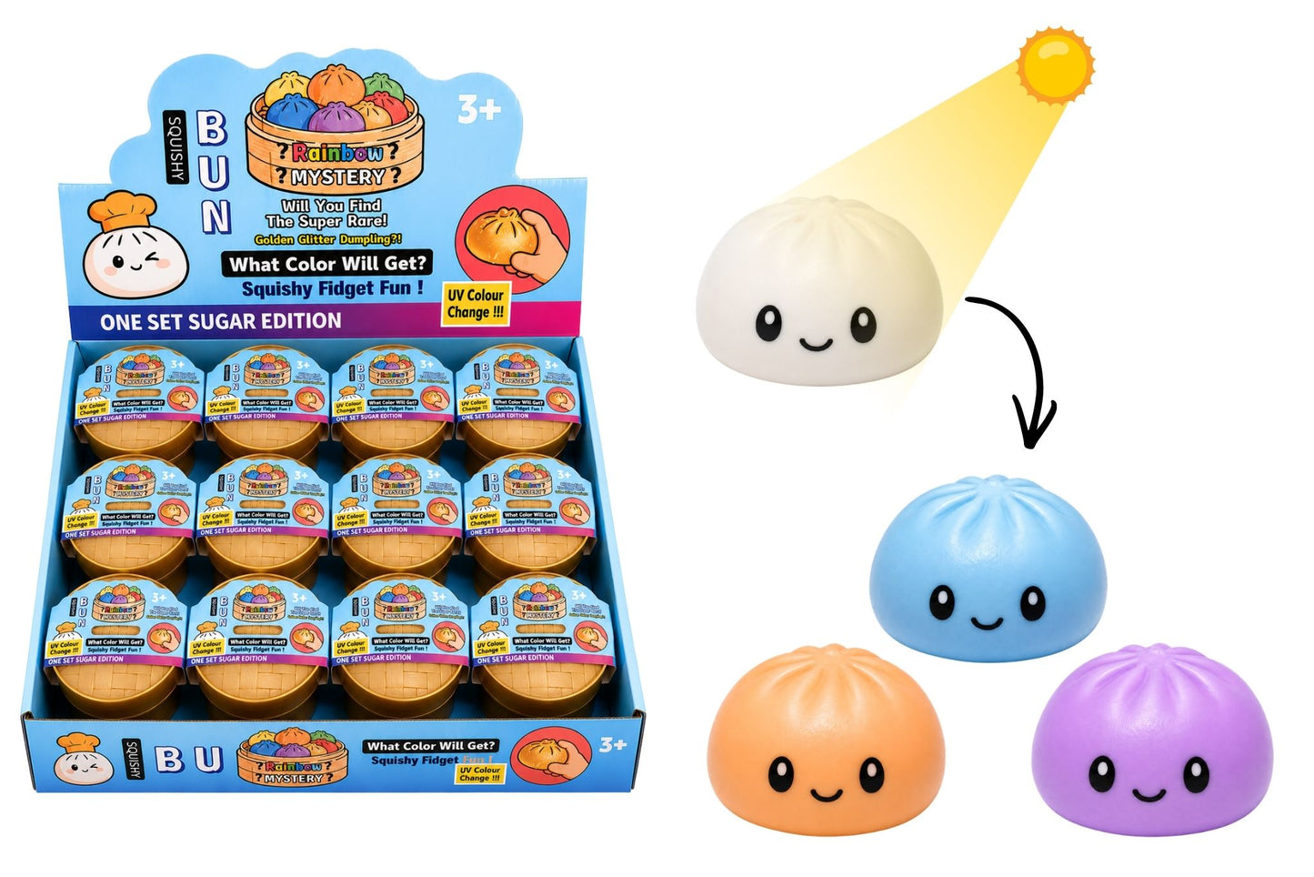 Squishy Mystery UV Colour-Changing Dumpling 5.5cm 3 Asstd PDQ