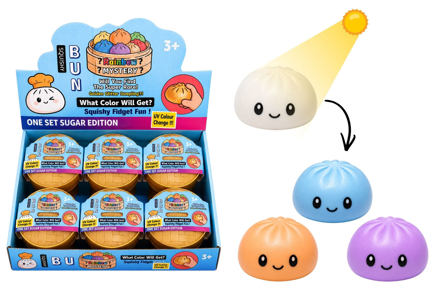 Squishy Mystery UV Colour-Changing Dumpling 8.5cm 3 Asstd PDQ