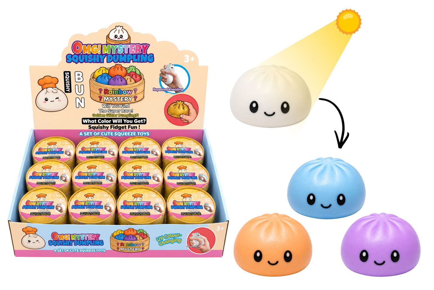 Squishy Mystery UV Colour-Changing Dumpling 8.5cm 3 Asstd PDQ