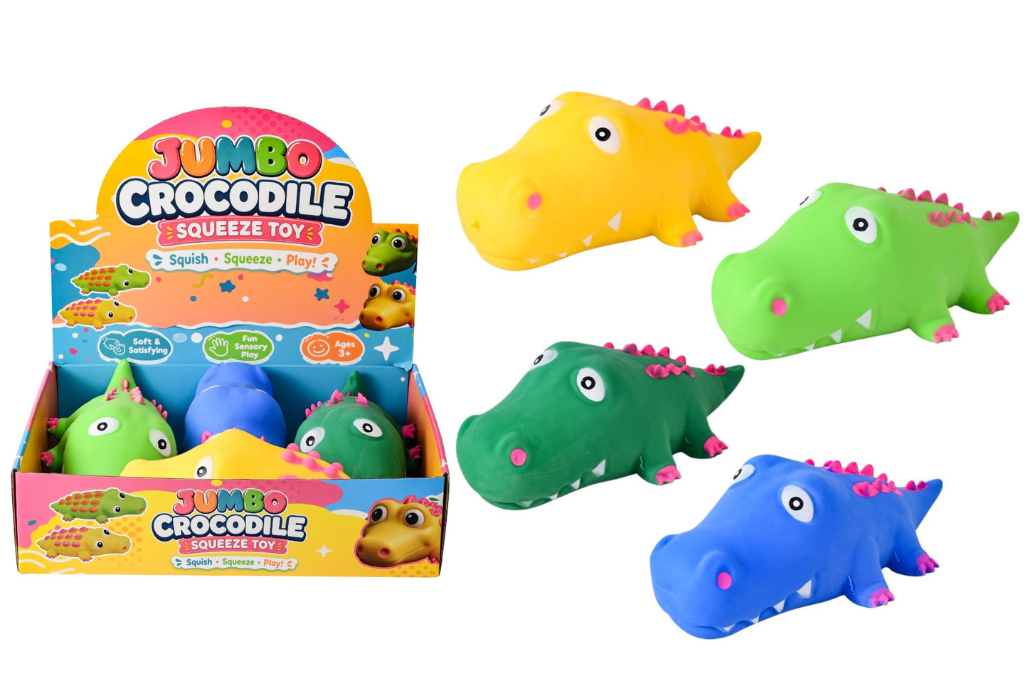 Squishy Jumbo Crocodile 32x17x11cm 4 Asstd PDQ