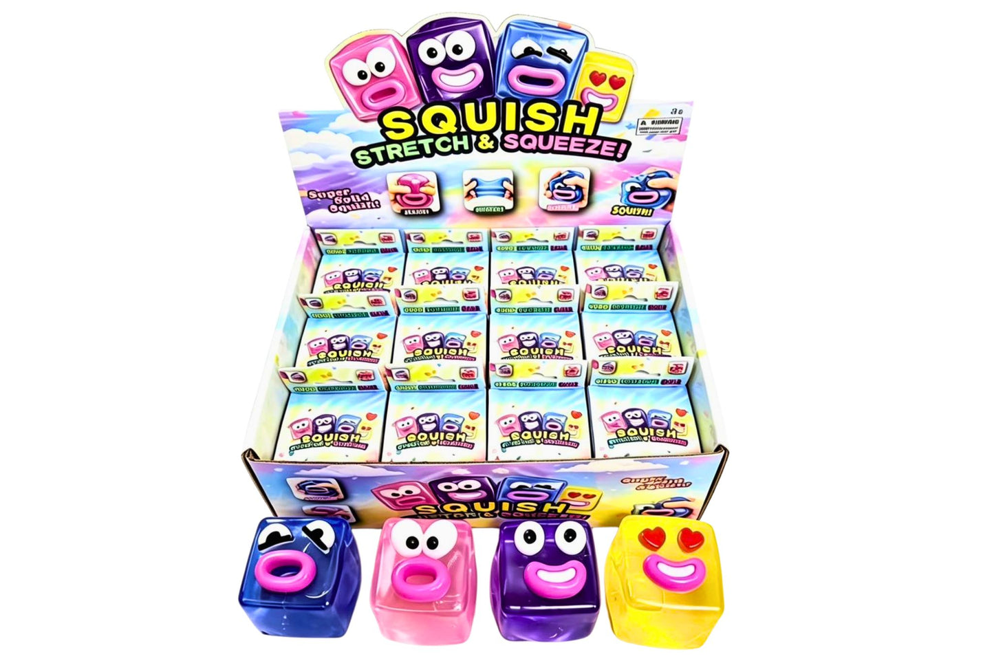 Squishy Gel Cube with Face 6x6cm 4 Asstd PDQ