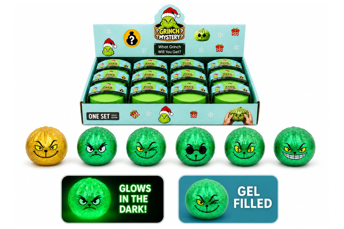 Squishy Grumpy Green Gel Dumplings Glow in the Dark 5.5cm PDQ