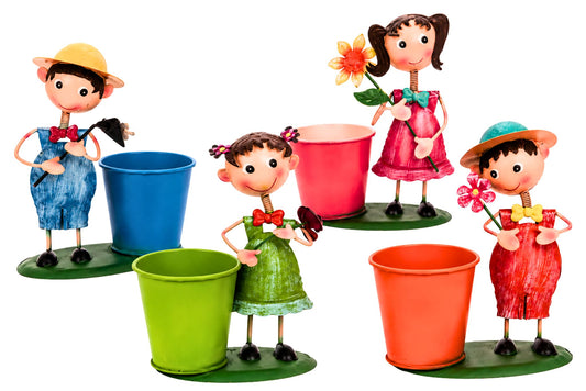 Metal Kids Flowerpot 20x13.5cm 4 Asstd