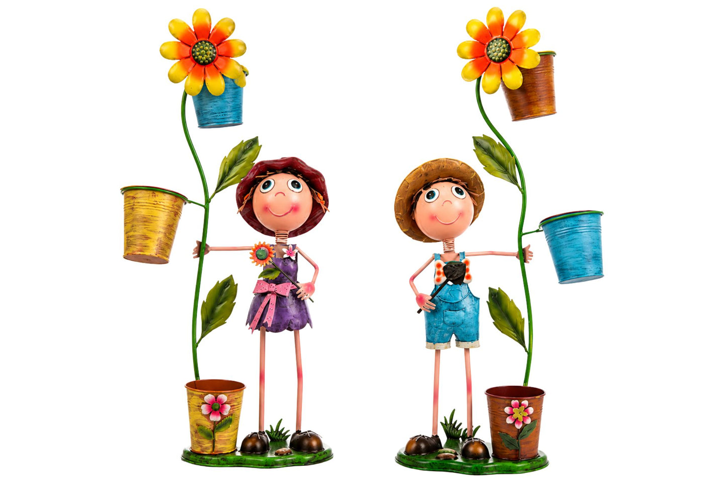 Metal Kids w/Sunflower Flowerpot 70x24cm 2 Asstd