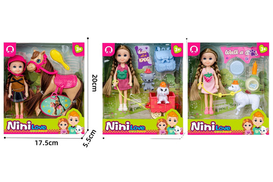 Baby Doll w/Horse 15cm 3 Asstd