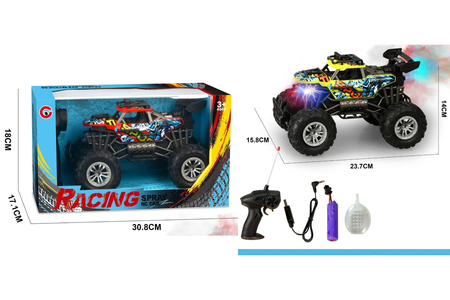 1:16 4-Ch R/C Car W/Light& Spray Car + Usb Remote Control
