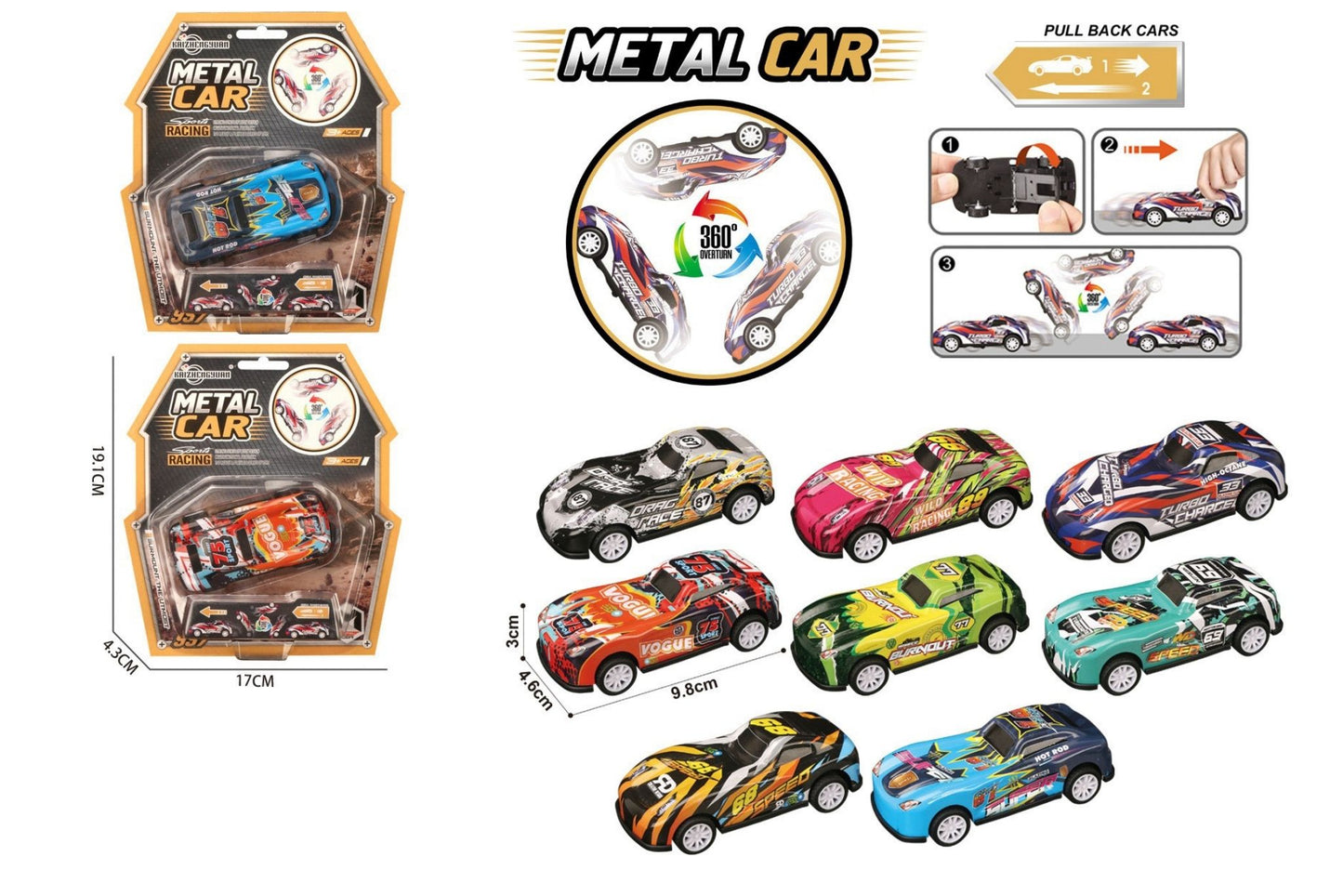 Pull Back Die Cast Jumping Car 8 Asstd