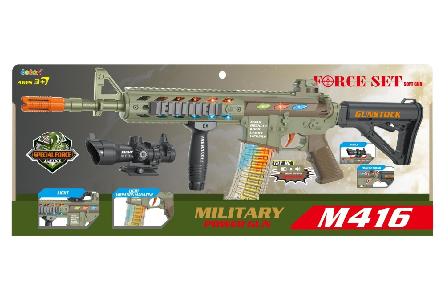 B/O Power Gun w/Light & Sound Batteries Not Included(3*Aaa)